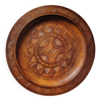 Assiette / Plat Décoratif en Bois Sculpté à la Main - Style Rustique et Vintage