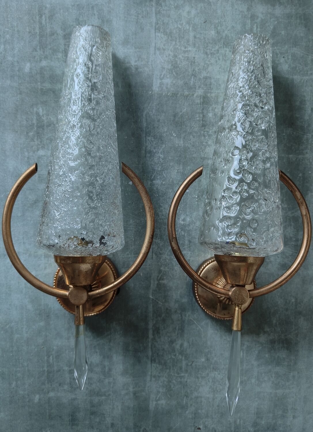 Paire appliques verre et métal doré