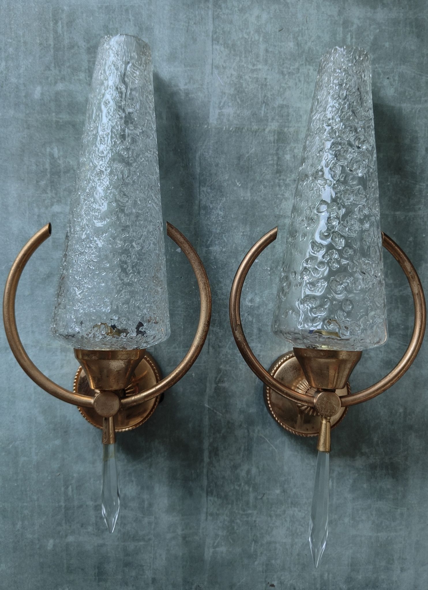 Paire appliques verre et métal doré