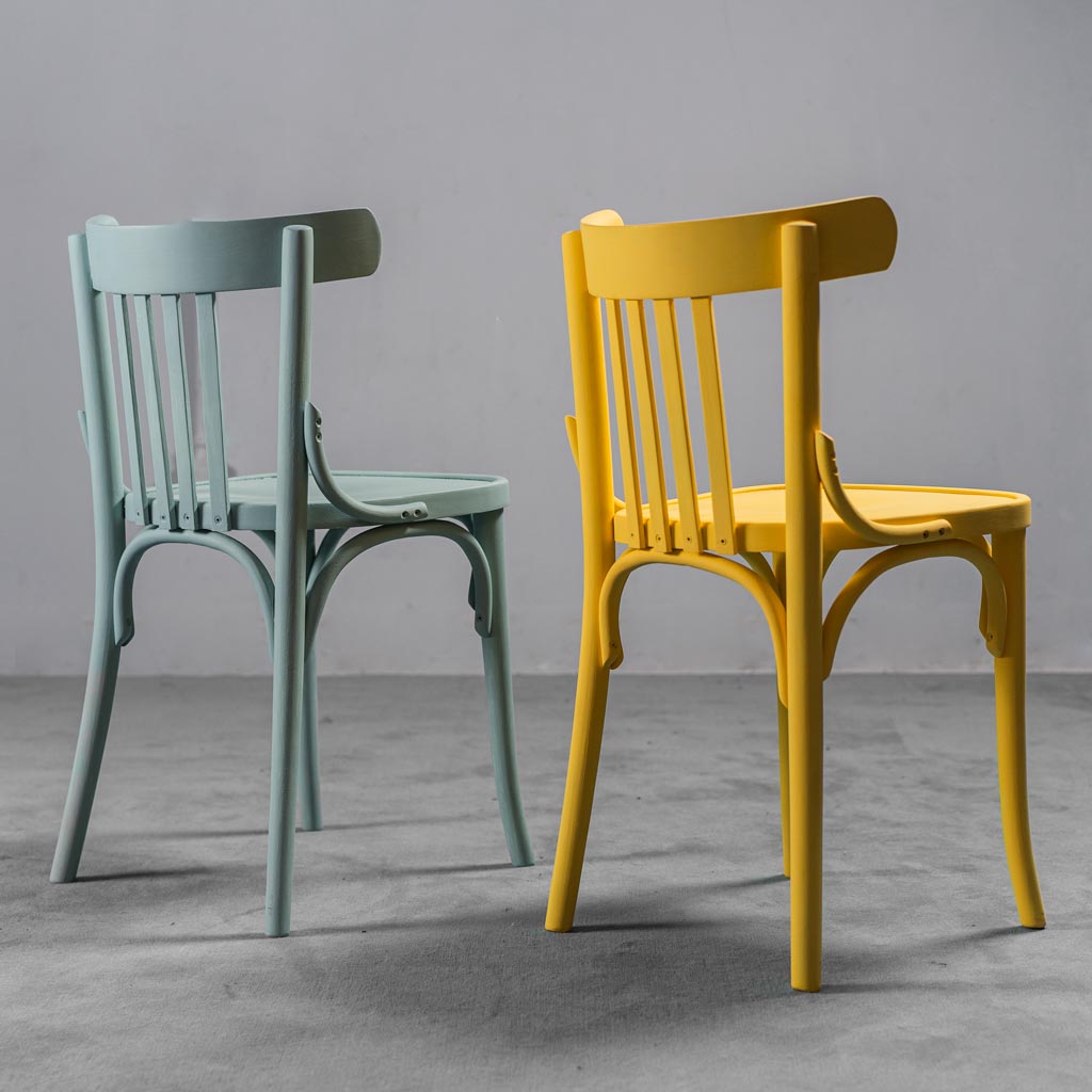 Set of 4 chairs in multicolor 50s vintage modern wood