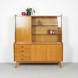 Vintage German Oak Buffet With Showcase, 1960's