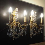 Pair of wall lamps two bronze lights with grapevines and crystal garlands – Louis XV style