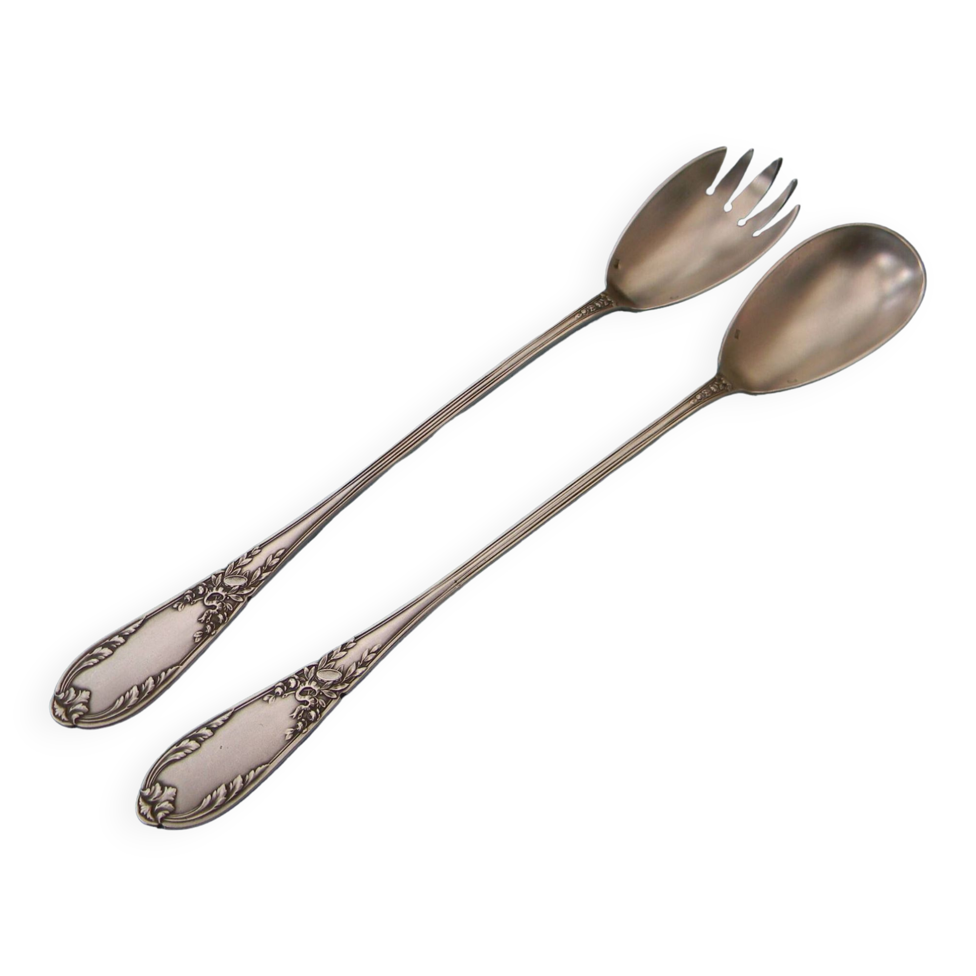 SFAM silver metal salad servers.
