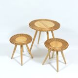 Rattan set coffee table and two stools by Uluv 1970