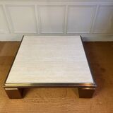 XXL copper, brass and travertine square coffee table, Belgo Chrom