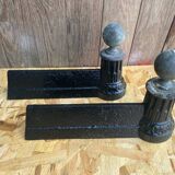 Paire de chenets cheminée napoleon 3 néoclassique fonte + boule laiton