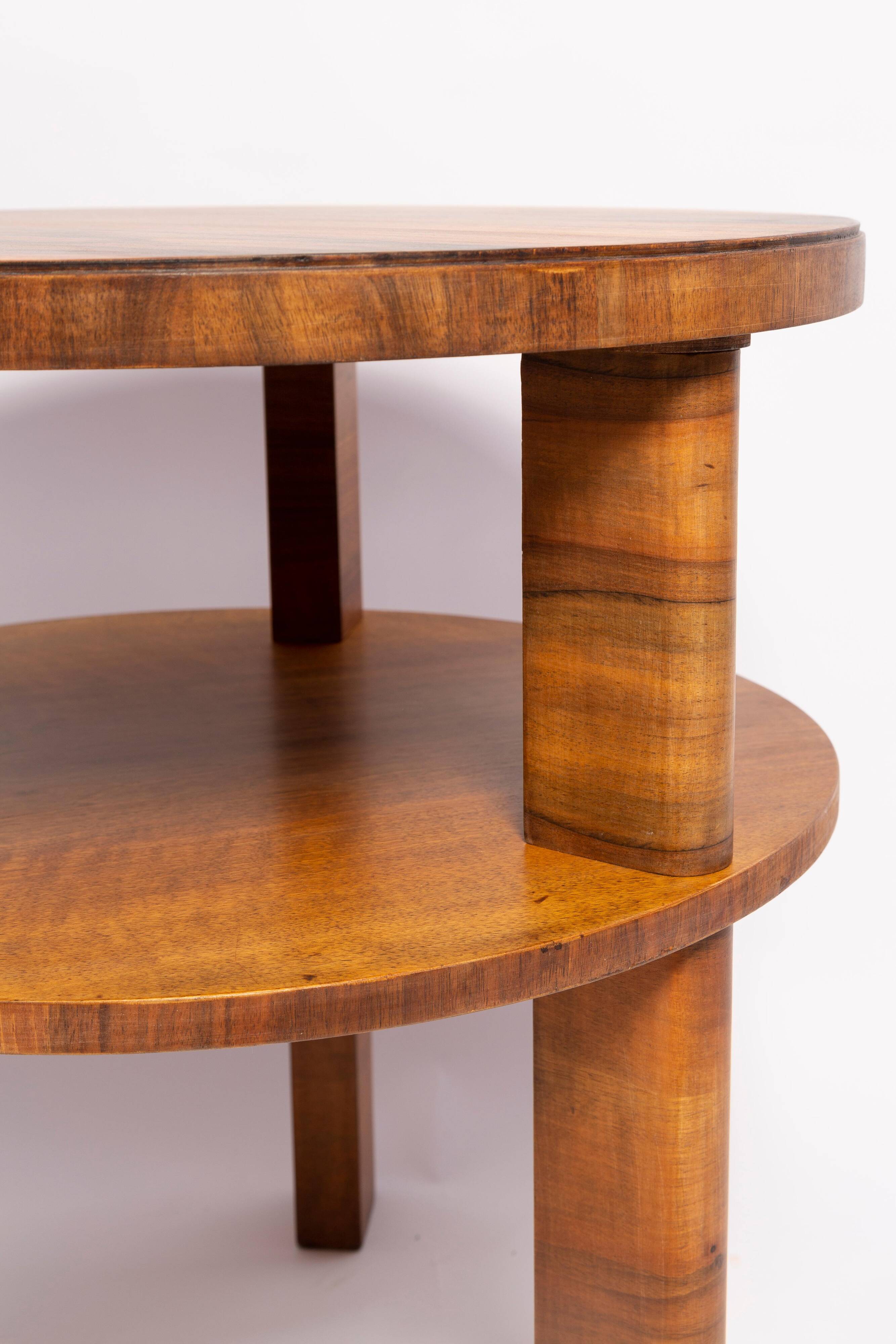 Mid-century modern coffee table, vintage, Art Deco, walnut wood, Poland, 1960s