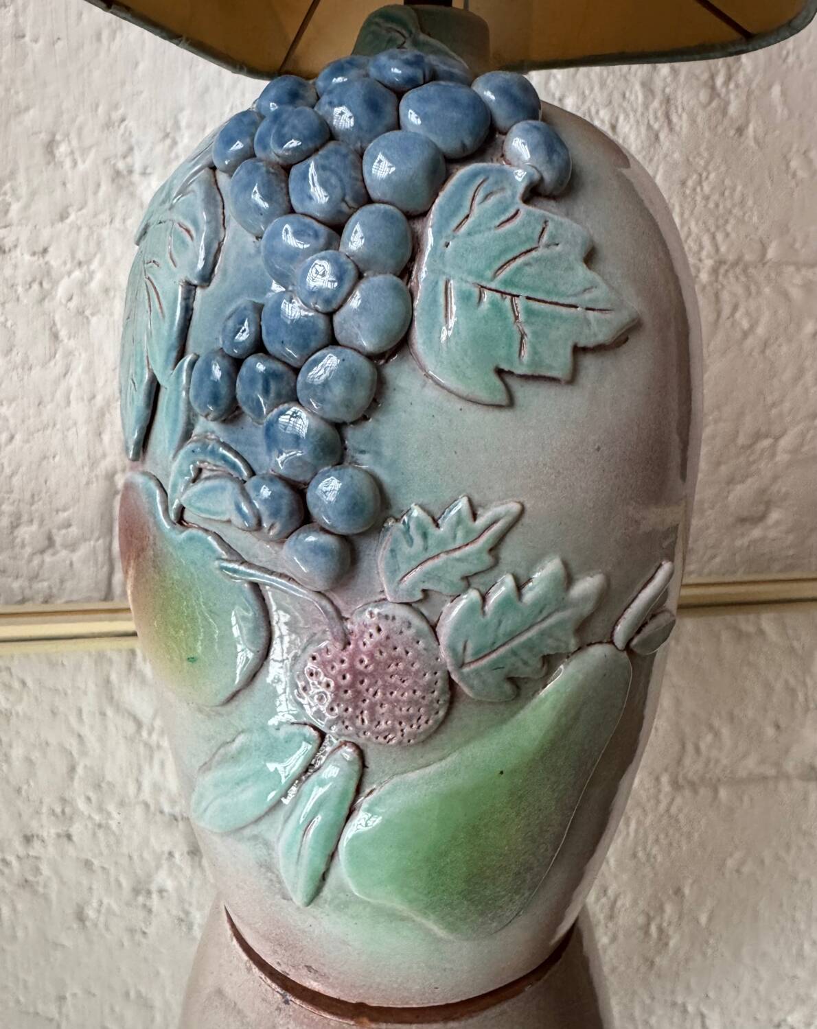 Handmade majolica lamp with fruit design, 1970s