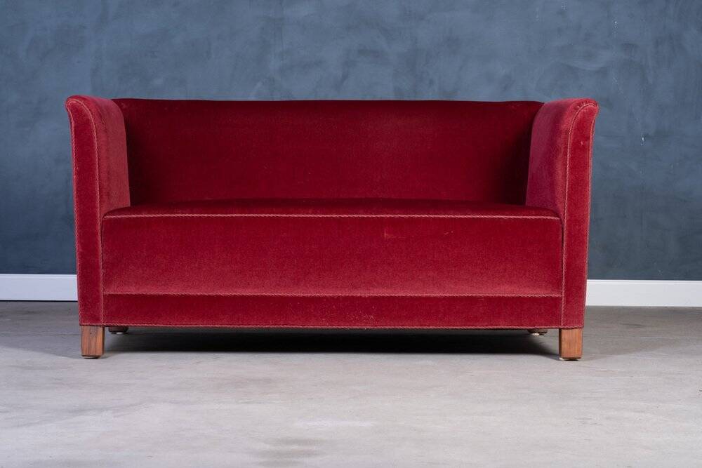 Vintage Red Velvet Sofa, 1950s