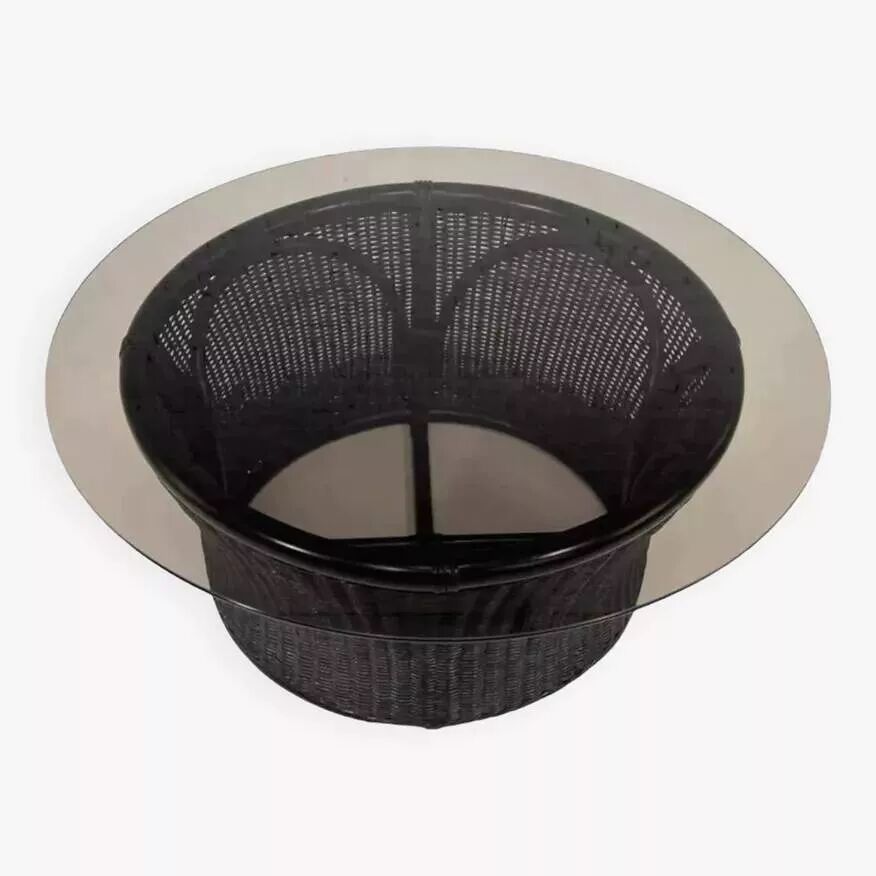 Rattan and smoked glass coffee table