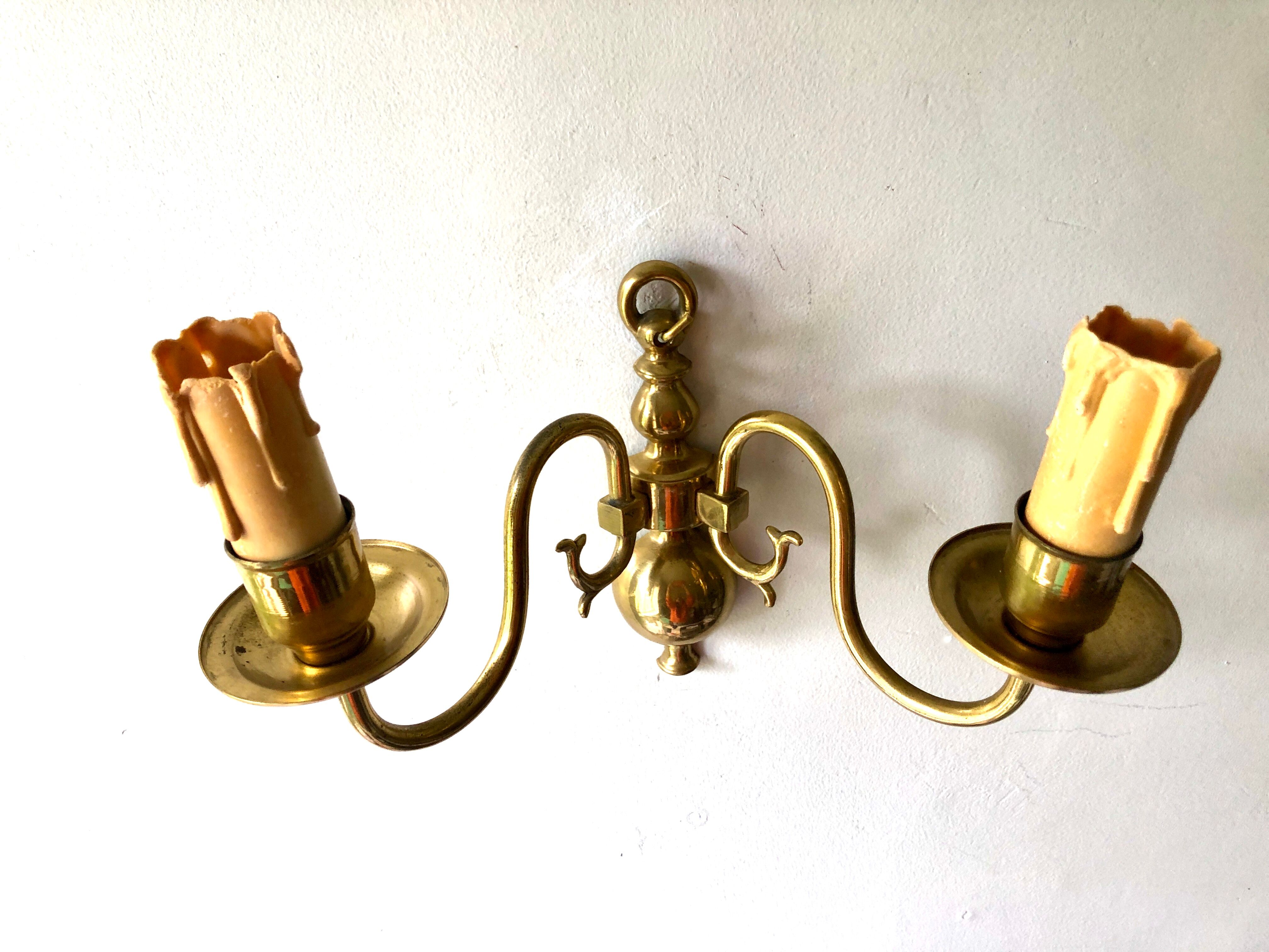 Pair of double sconces in gilded brass 1950