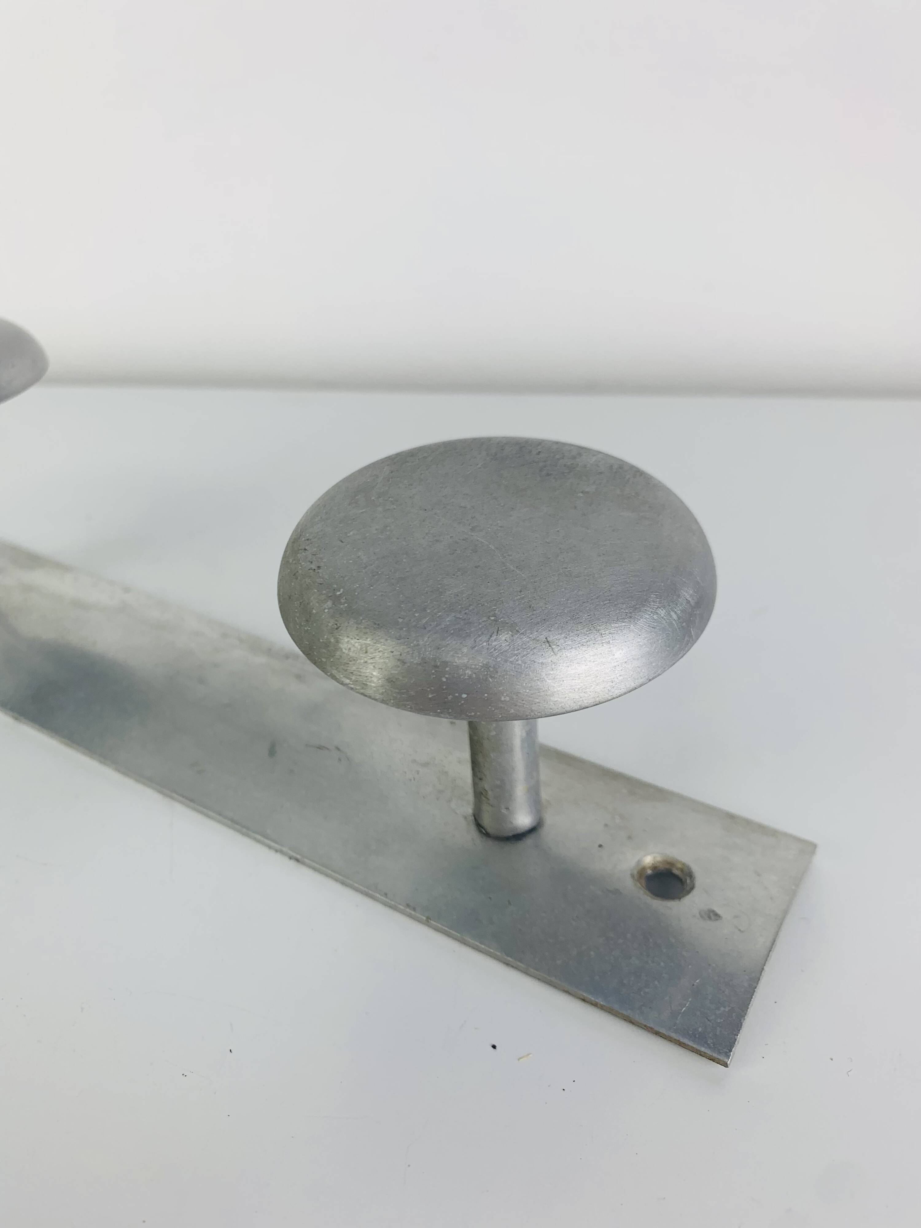 Wall-mounted aluminium coat hook, double hook, 1960s