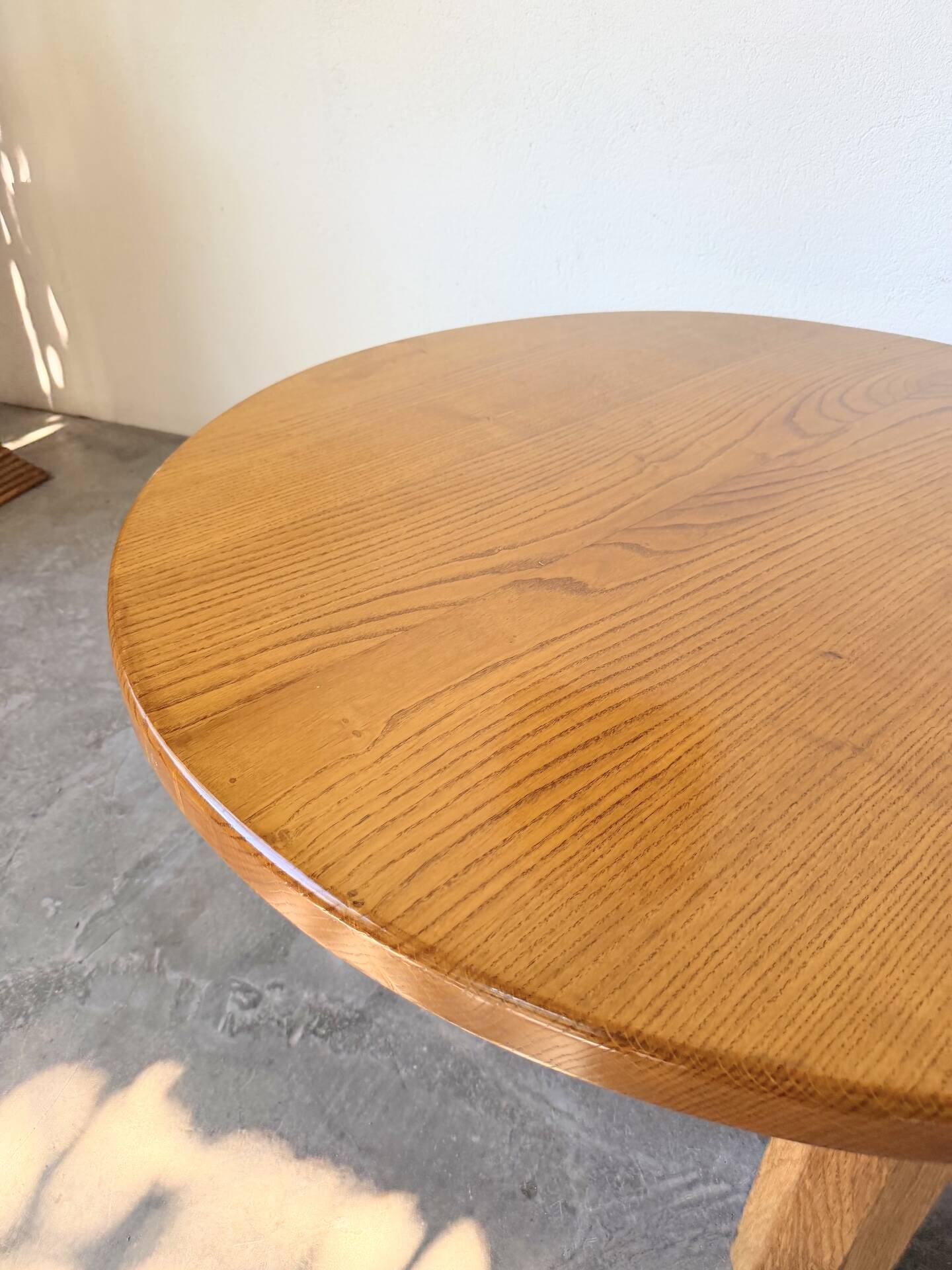 1950s round tripod oak coffee table