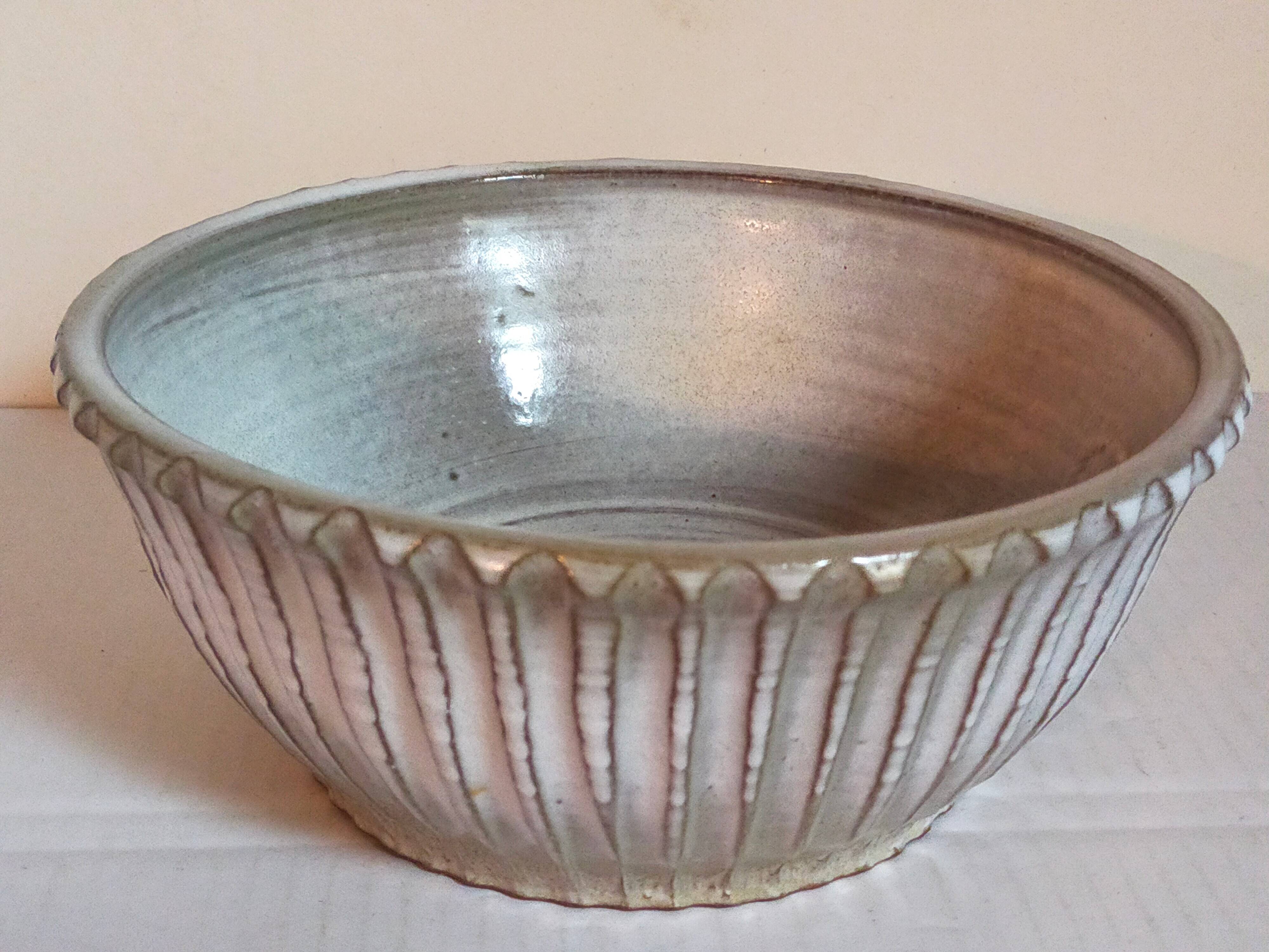 Vintage fluted enameled earthenware potter's salad bowl