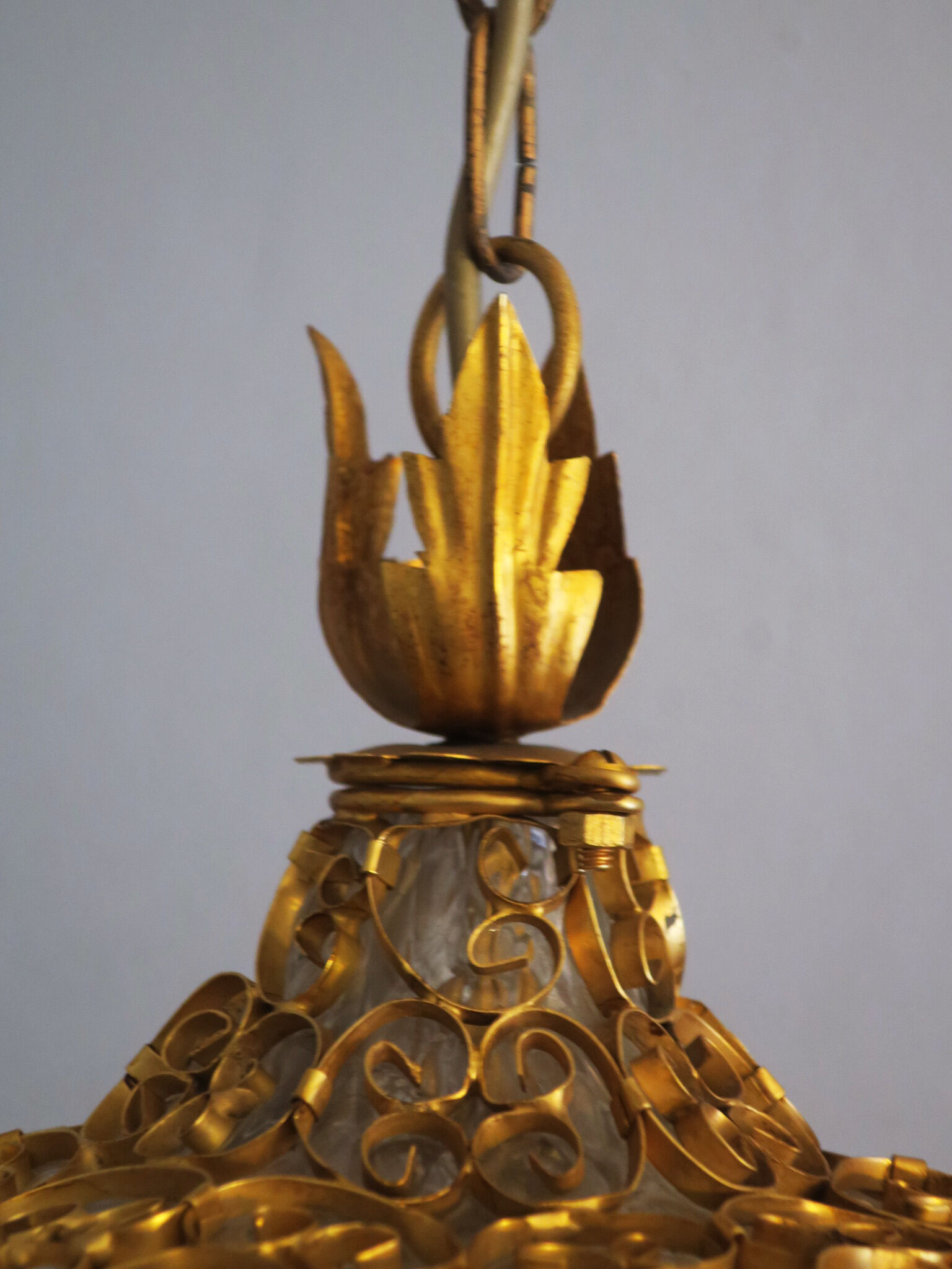 Antique wrought gilt metal hall lantern