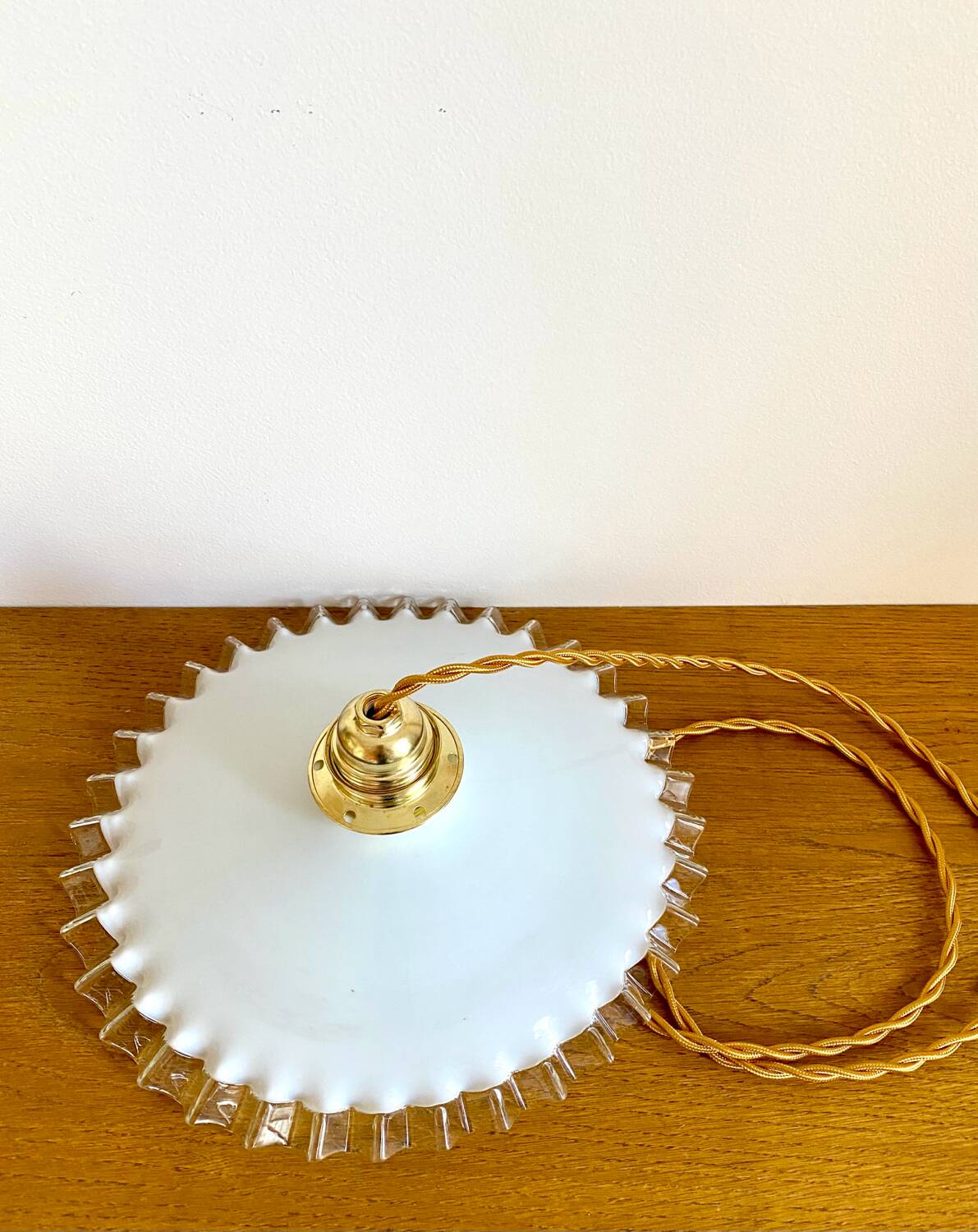 Opaline crenellated pendant light