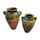 Duo de jarres terre cuite vernissées verte