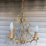 Rare old cage chandelier in gilded bronze and crystal 4 lights / WORKING CONDITION LEFT?