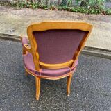 Louis XV armchair in solid wood and burgundy fabric