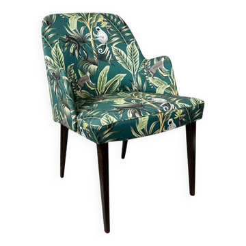 Austrian Thonet armchair from the mid-century with green "Ape" fabric upholstery.