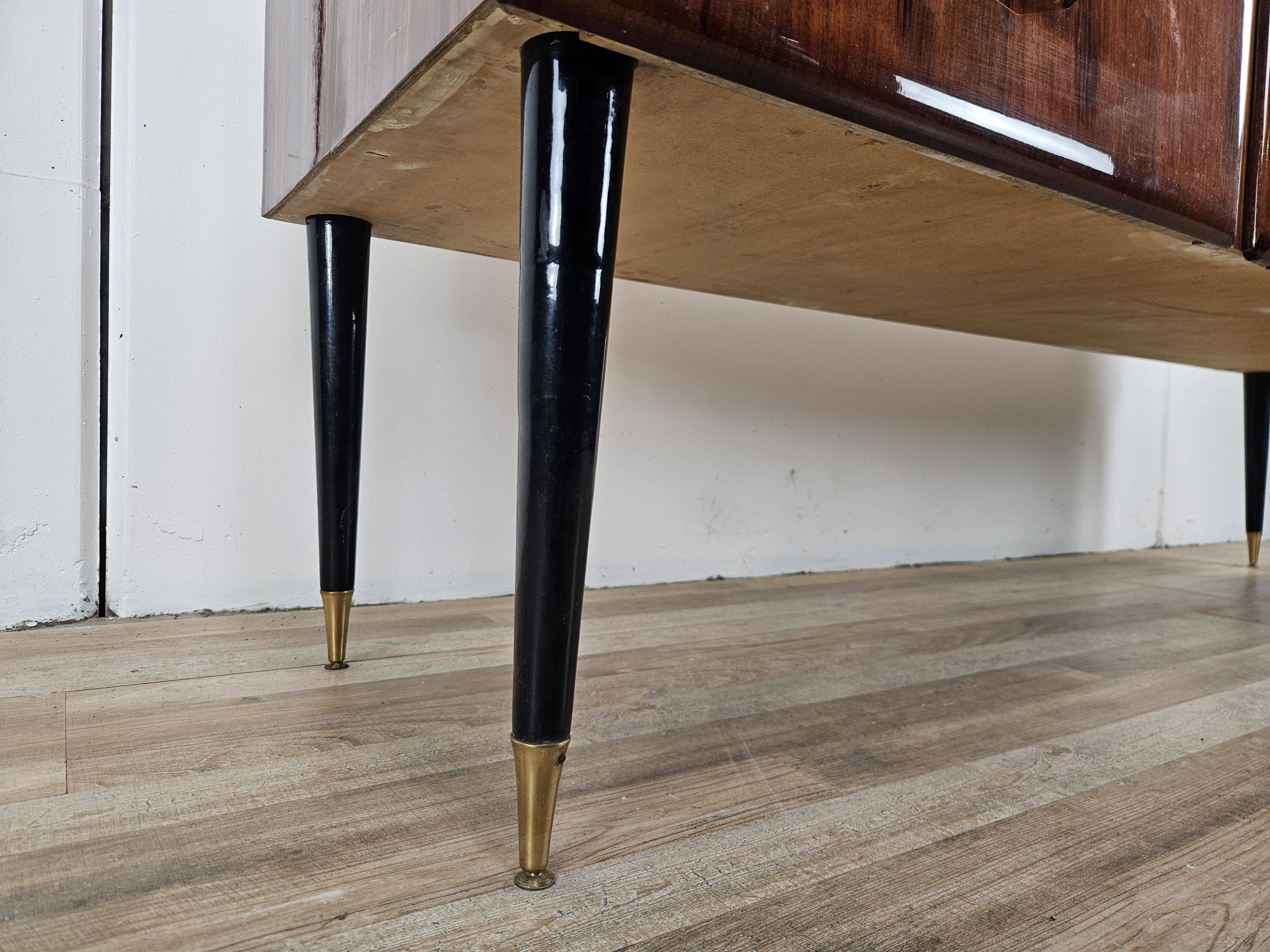 Vintage six-drawer mahogany burl dresser with glass top
