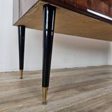 Vintage six-drawer mahogany burl dresser with glass top