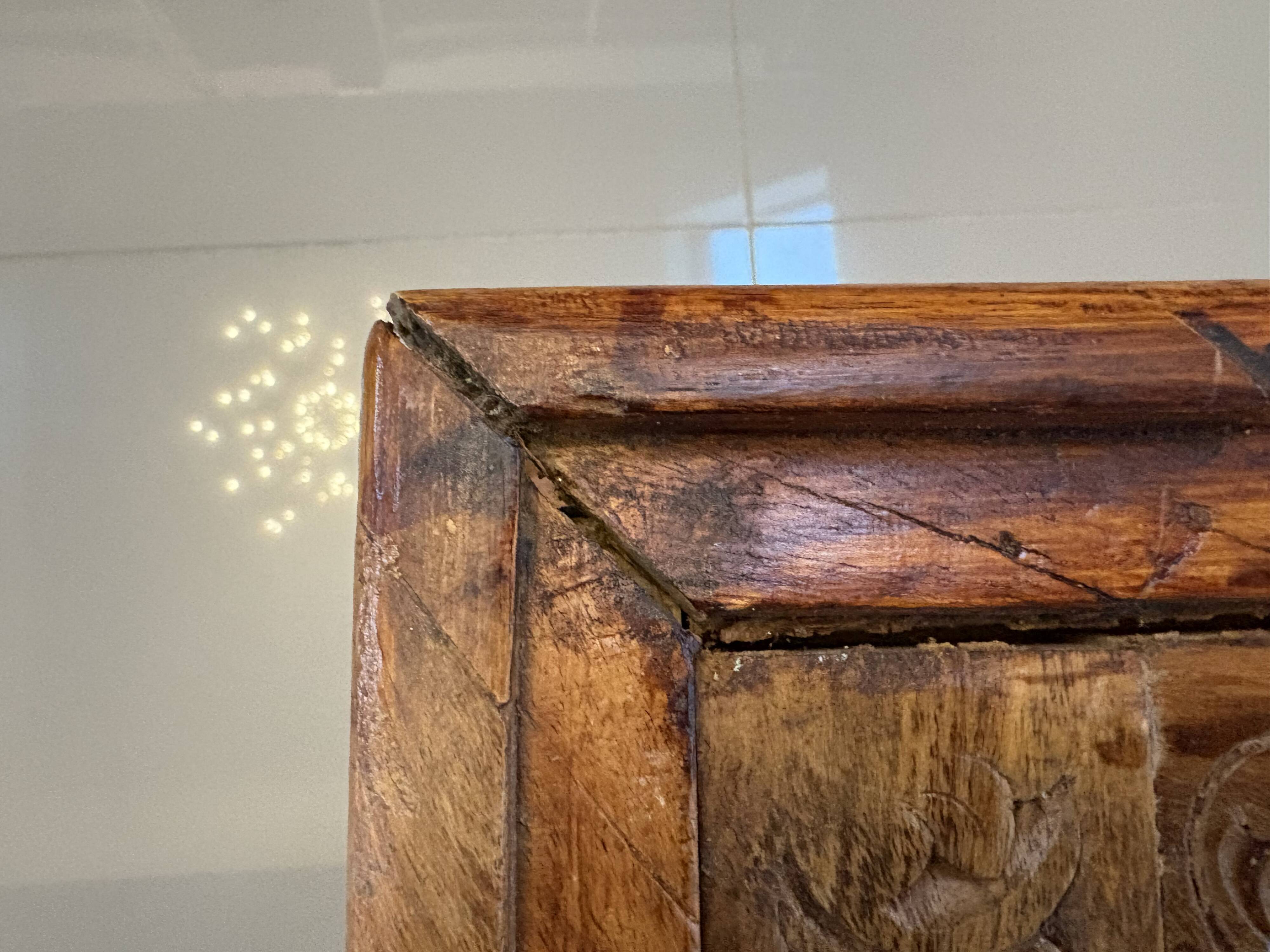 Solid oak carved coffee table with glass top
