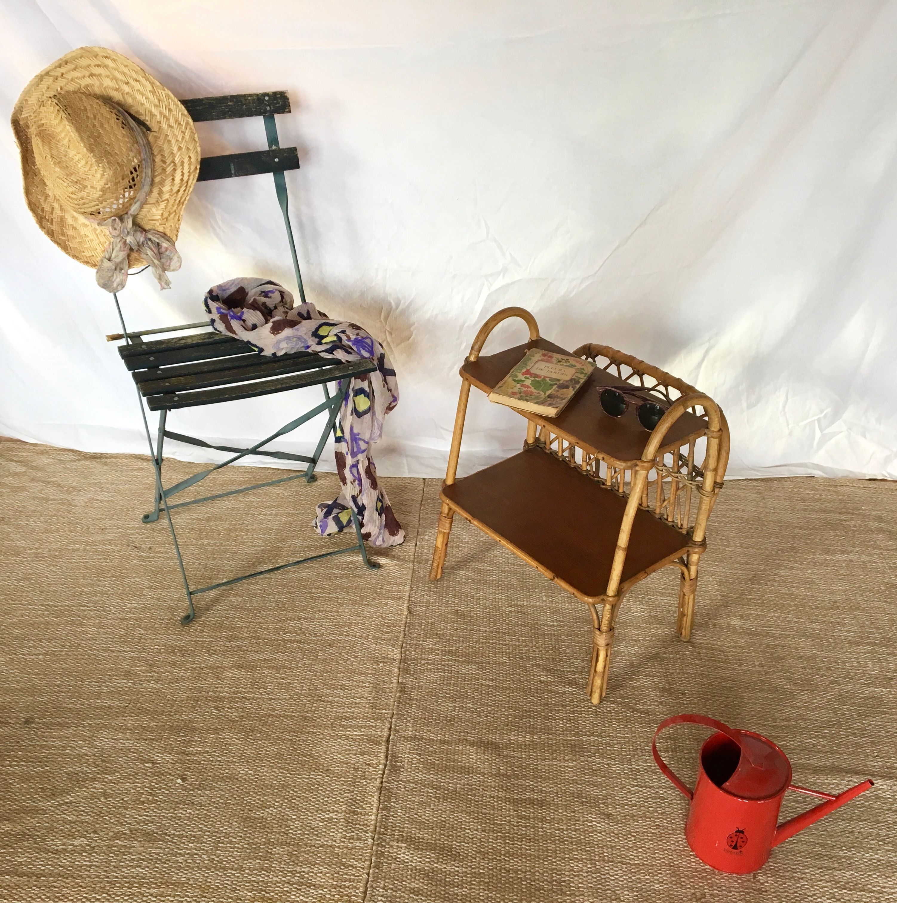 Side table with rattan magazines rack