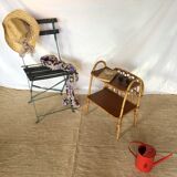 Side table with rattan magazines rack