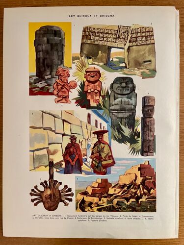 Planche illustrée sur l'art quichua et chibcha, années 1940-50
