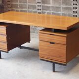 Mahogany veneer desk by Pierre Guariche for Minvielle, 1950s