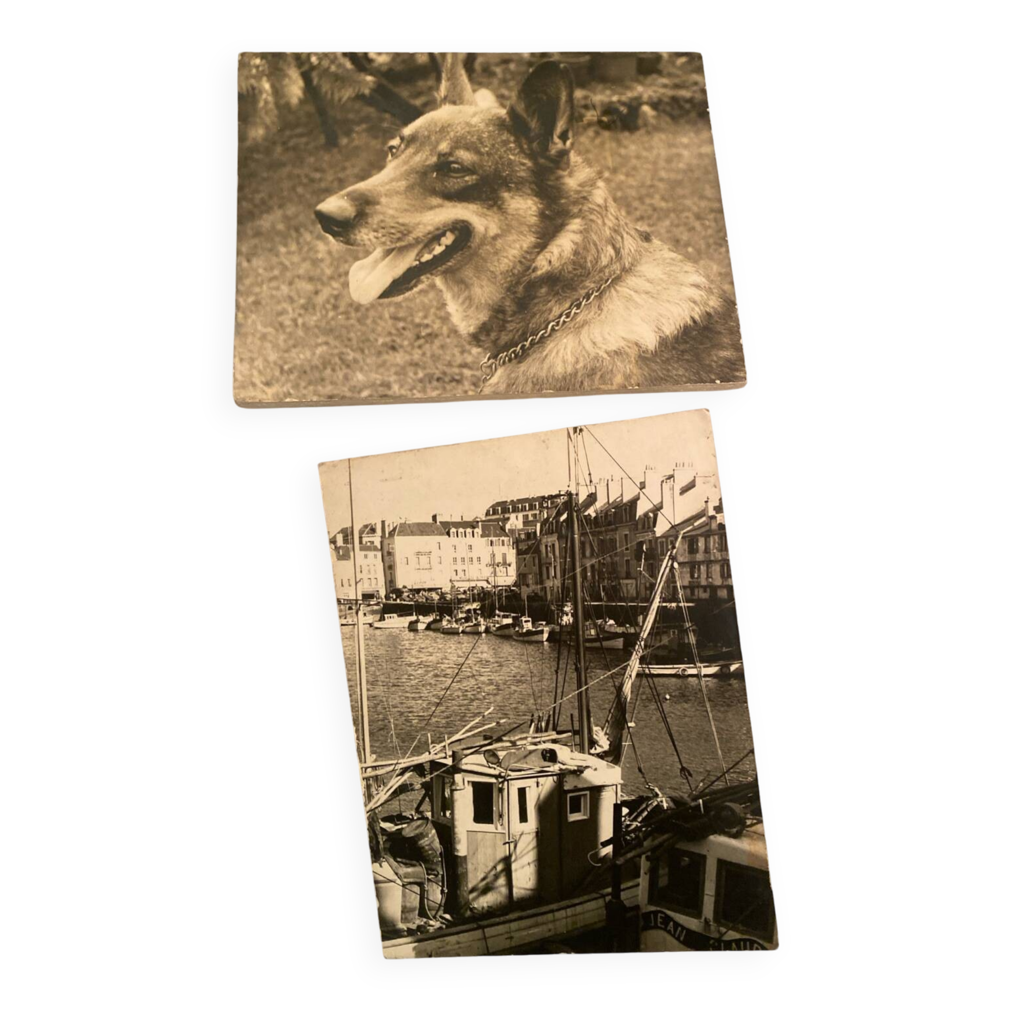 Duo of Vintage Photographs (1970s/1980s) on Panels – Fishing Trawler