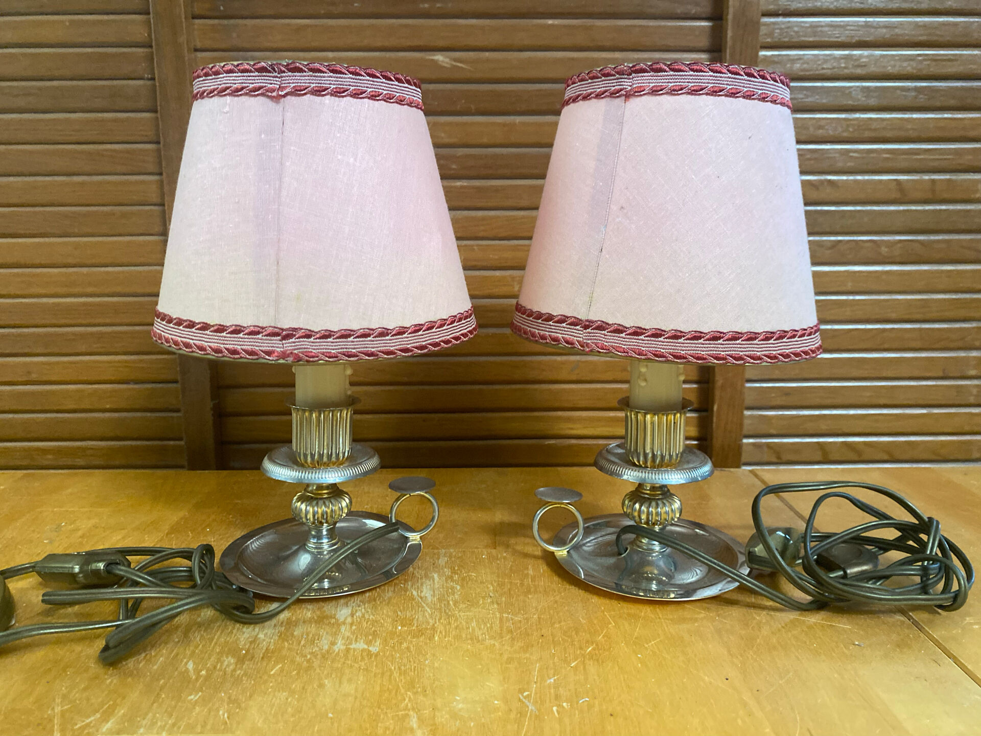 Pair of Vintage Brass Cave Rat Bedside Lamps France