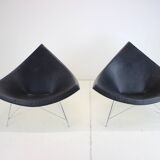 Set of Two Leather Original George Nelson Coconut Chairs, Vitra