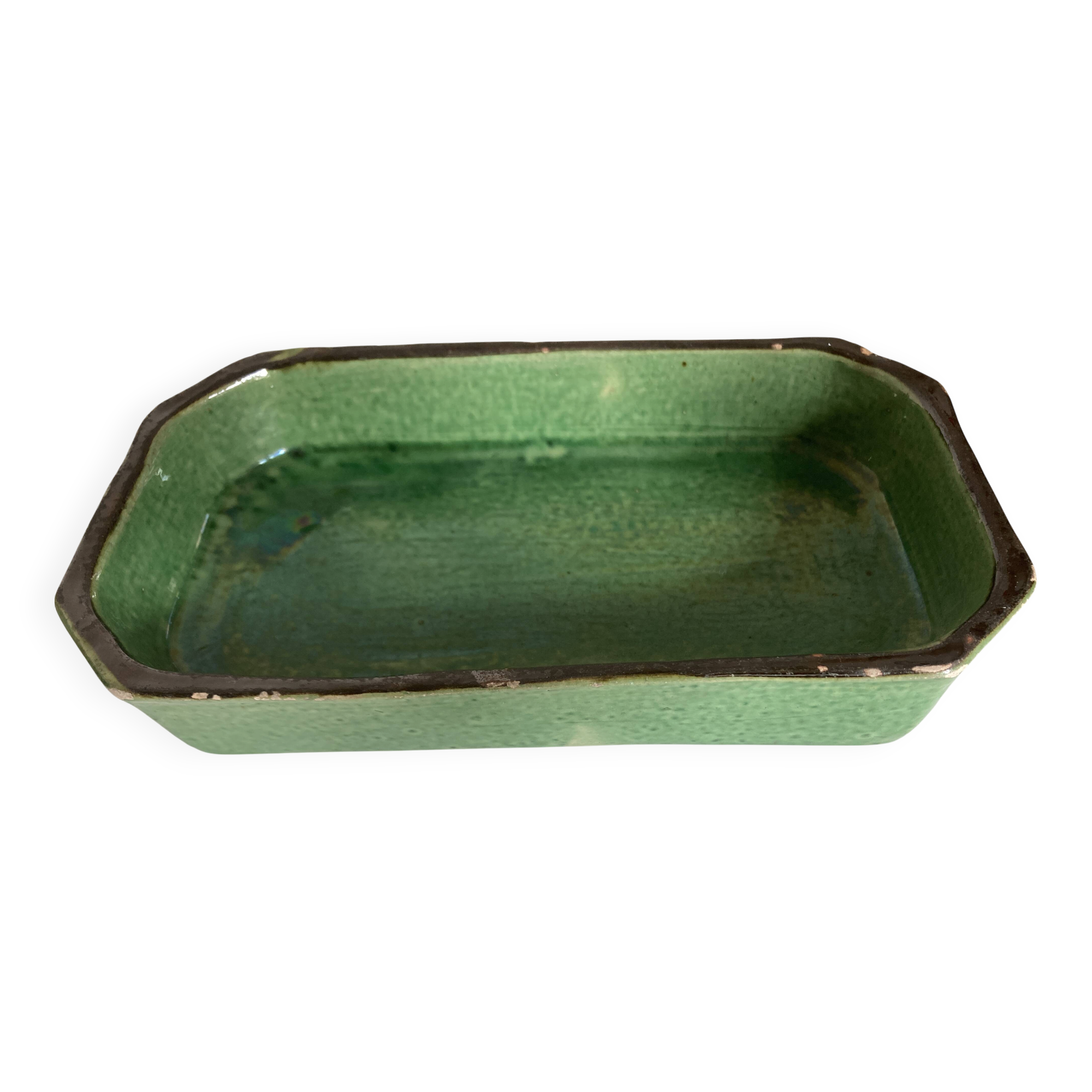 Glazed earthenware dish Aegitna Vallauris green centrepiece 1860