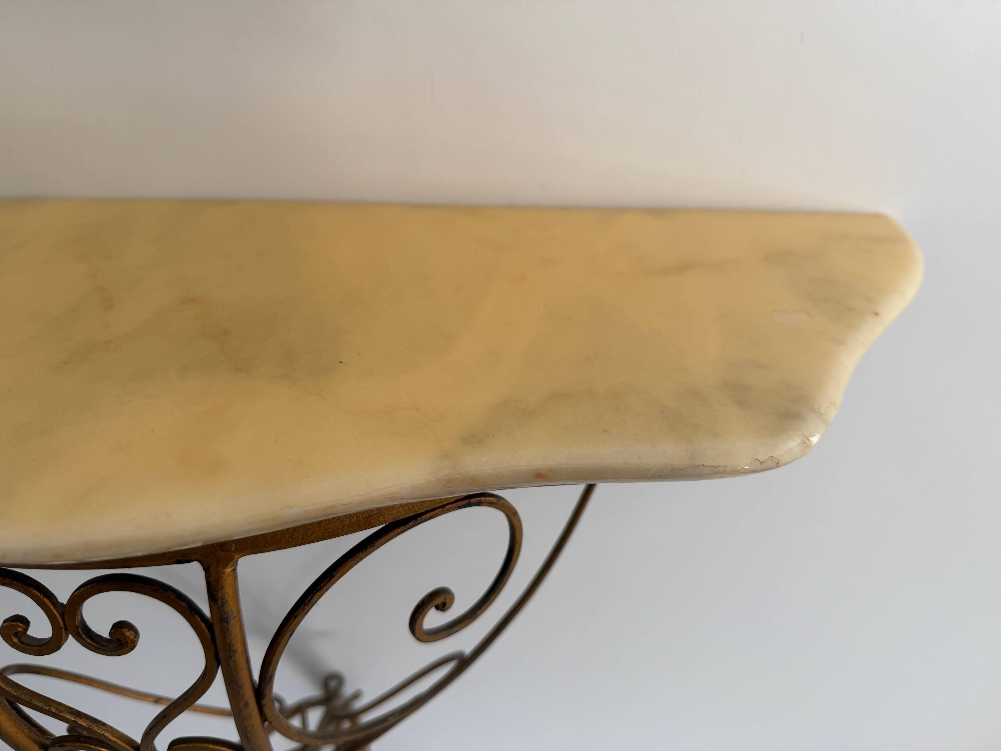 Mid-century floating wall console in wrought iron, 1950, Italy