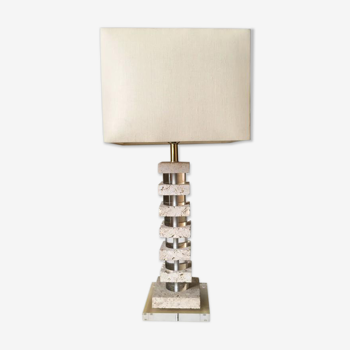 Table lamp in fossilized travertine and Lucite way of Karl Springer about 1970'