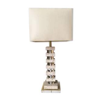 Lampe de table en travertin fossilisé et lucite manière de karl springer environ 1970'