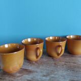 Large Arcopal France Volcan model mugs from 1970, caramel mustard