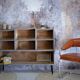 Asymmetrical shelf with lockers on feet