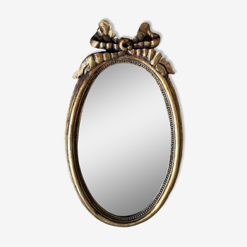 Ancien miroir ovale stuc doré