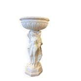 Statue de jardin vintage en béton blanc orné avec jardinière