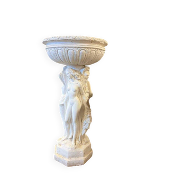 Statue de jardin vintage en béton blanc orné avec jardinière