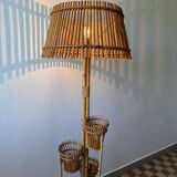 50s rattan plant stand floor lamp