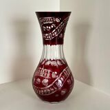 Bohemian crystal vase in ruby red color