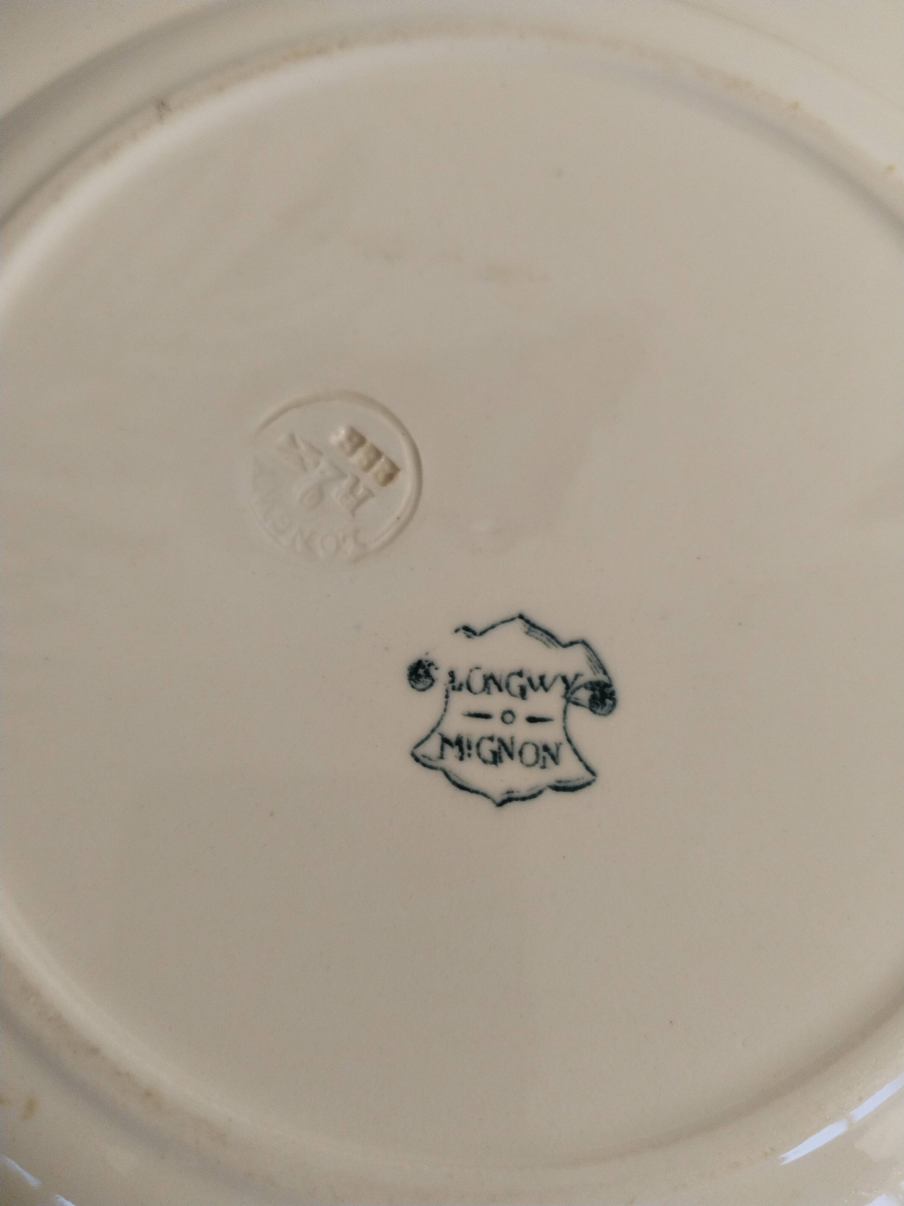 Set of 2 Longwy earthenware plates, Mignon model, blue/green