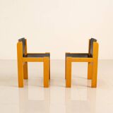 Set of 4 Italian chairs in wood and leather by Ibisco 70's