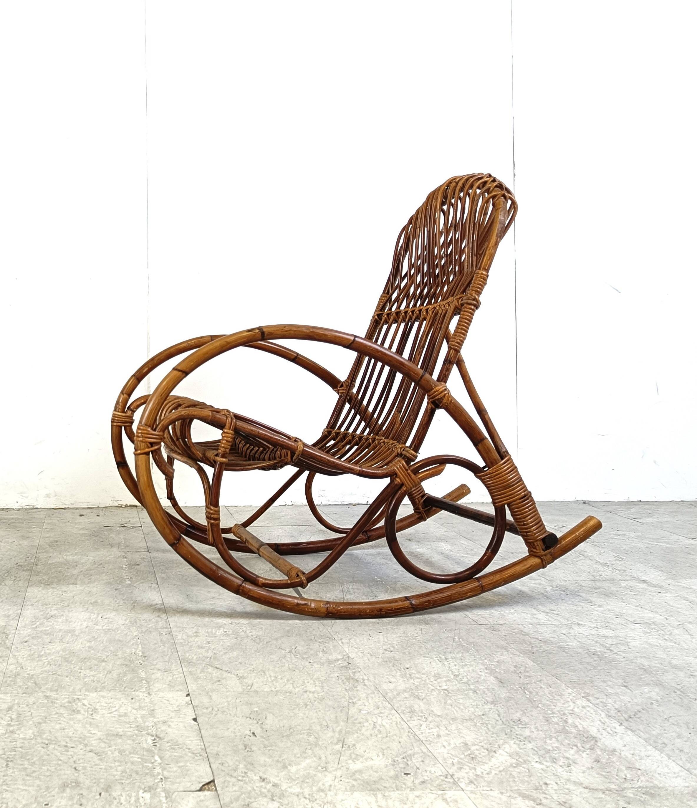 Vintage bamboo rocking chairs, 1960s, set of 4