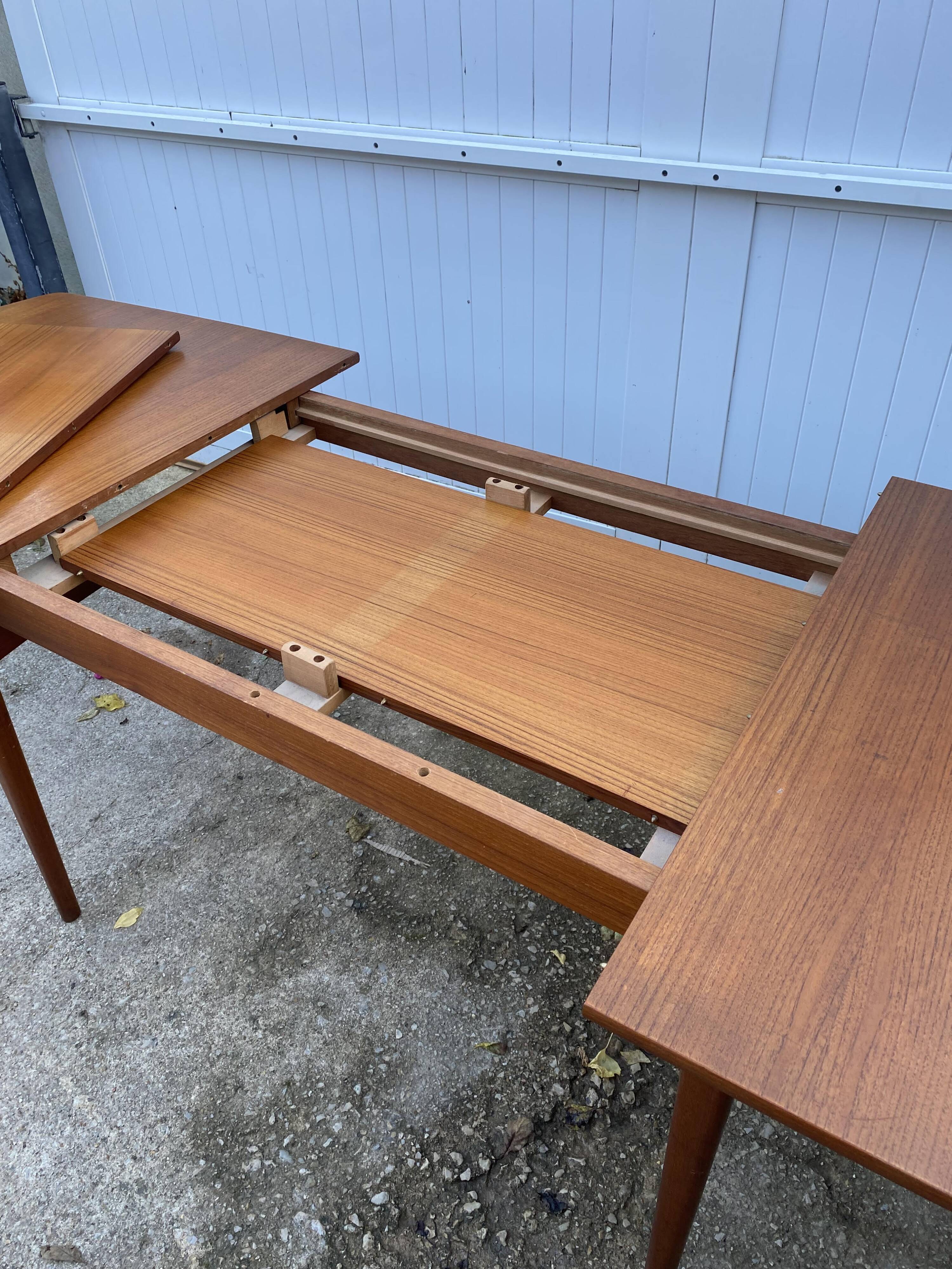 Extendable table 2 Scandinavian teak extensions 165/207/249 x 91cm vintage an60