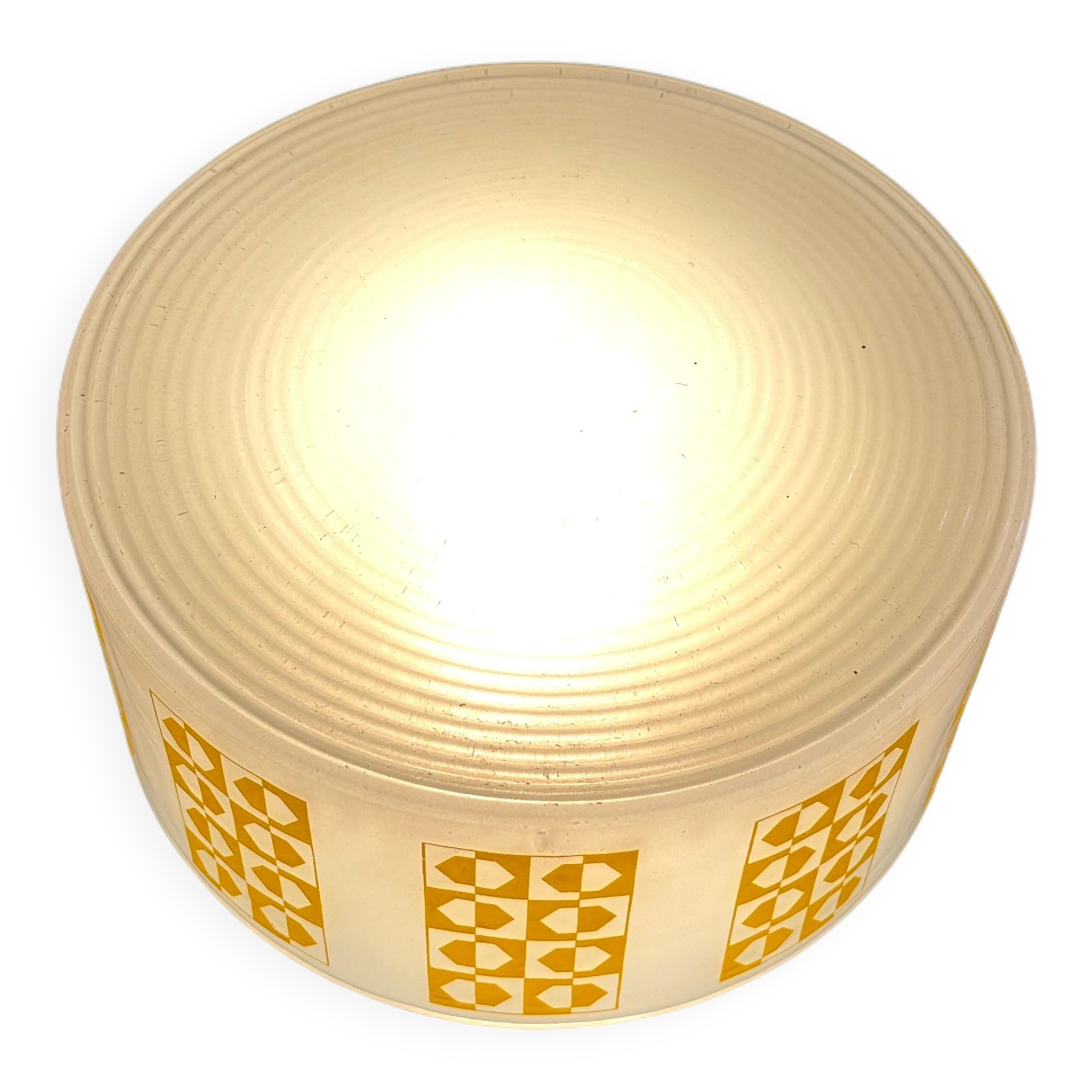 Ceiling light or wall sconce in opal glass with yellow decorations by VEB, 1950s, Germany.